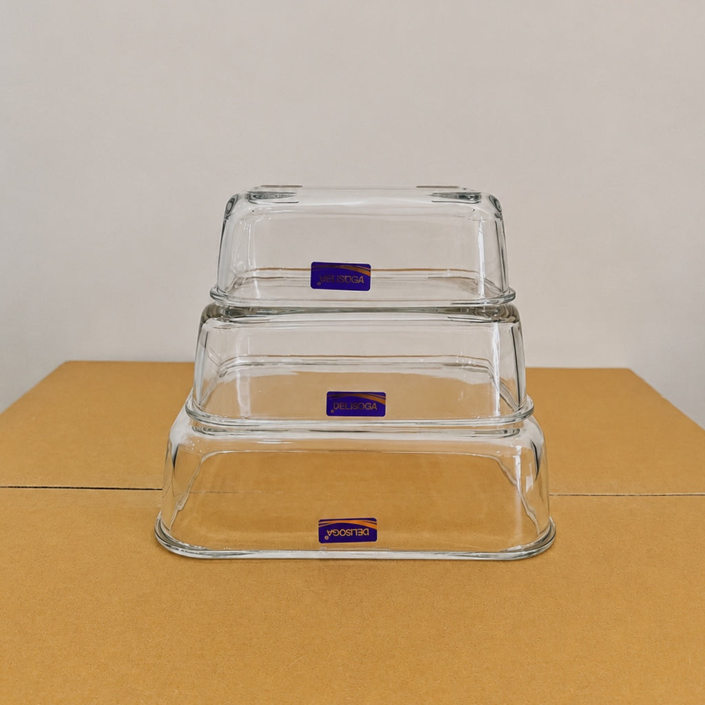 Delisoga Glassware 3 Pcs Rectangle Shape Glass Dish Set
