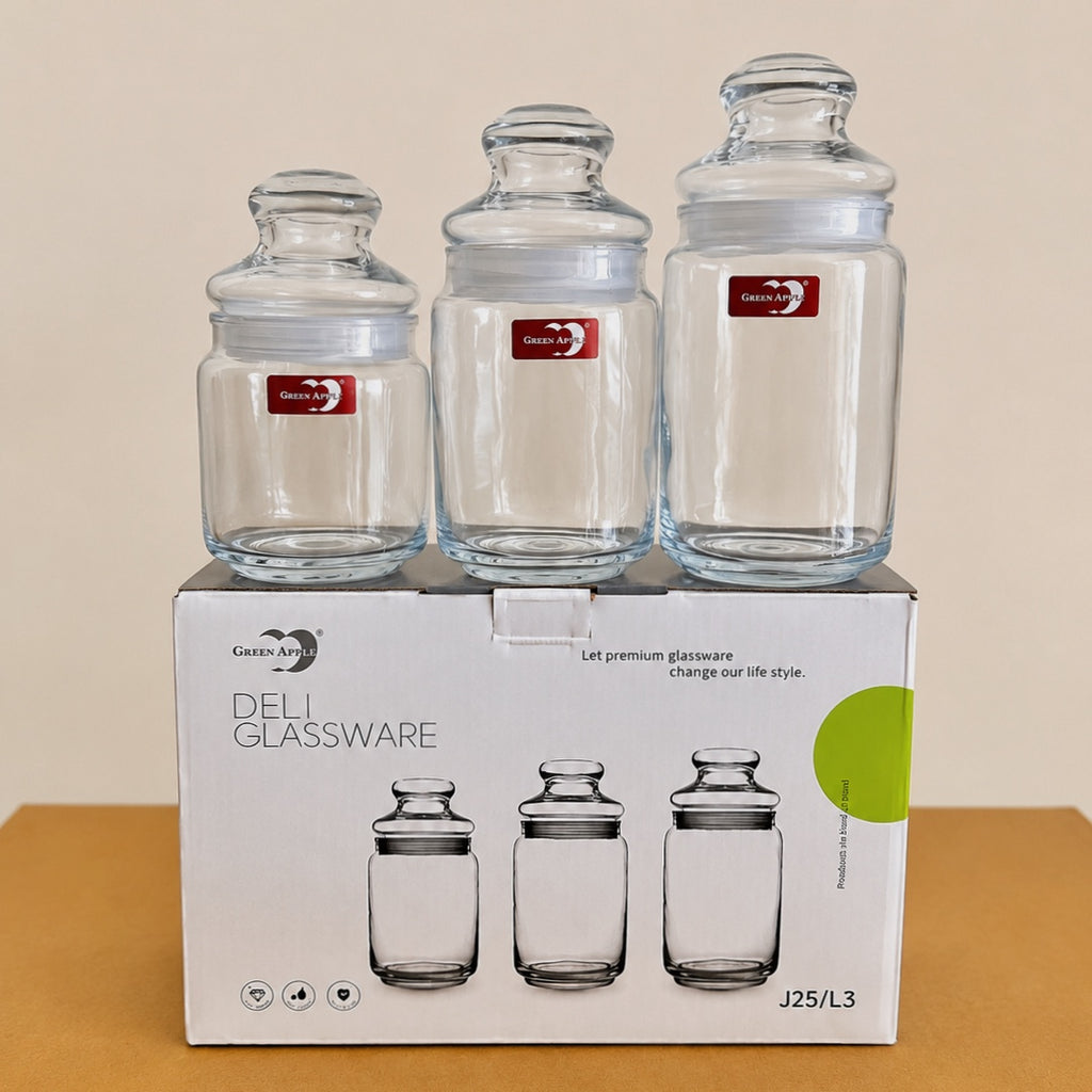 Deli Glassware 3 Pcs Airtight Glass Jar Set with Glass Lids