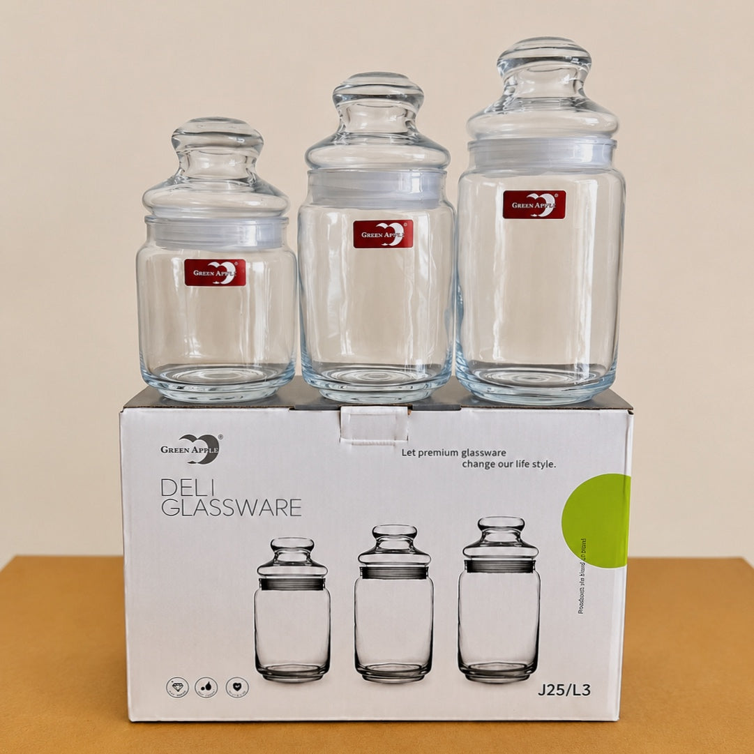Deli Glassware 3 Pcs Airtight Glass Jar Set with Glass Lids