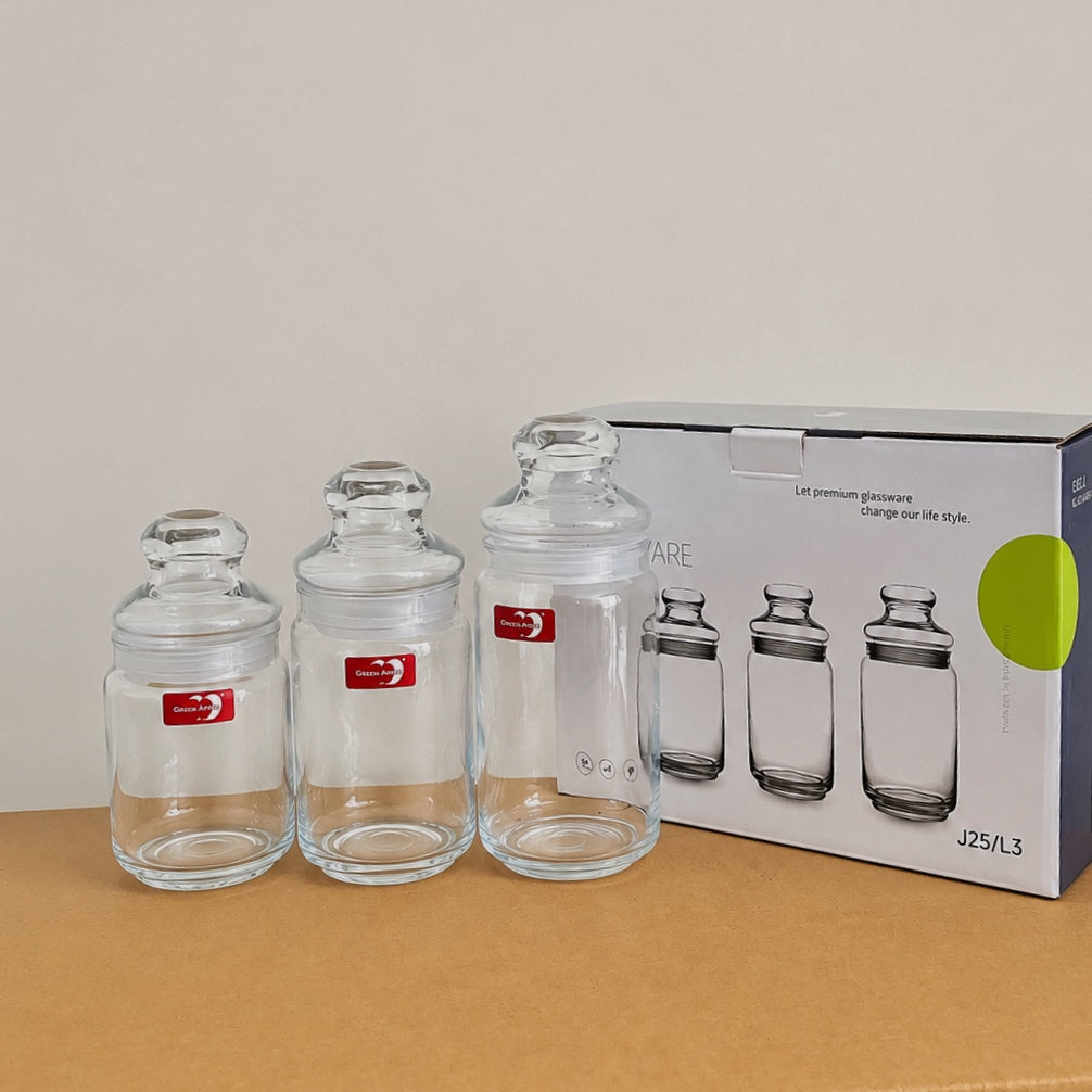 Deli Glassware 3 Pcs Airtight Glass Jar Set with Glass Lids