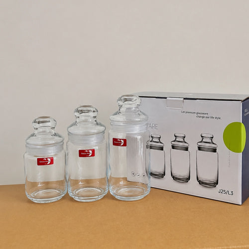 Deli Glassware 3 Pcs Airtight Glass Jar Set with Glass Lids