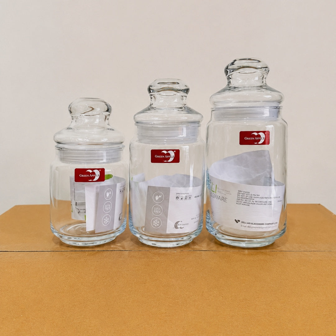 Deli Glassware 3 Pcs Airtight Glass Jar Set with Glass Lids