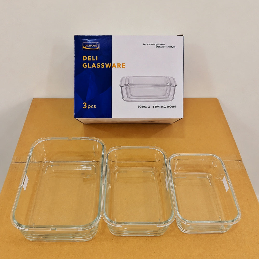 Delisoga Glassware 3 Pcs Rectangle Shape Glass Dish Set