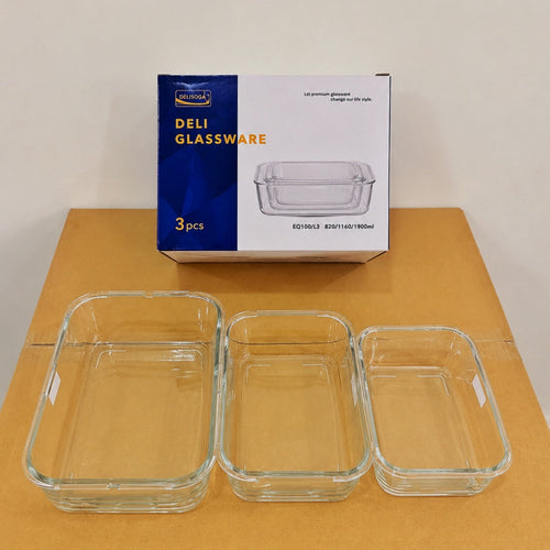 Delisoga Glassware 3 Pcs Rectangle Shape Glass Dish Set