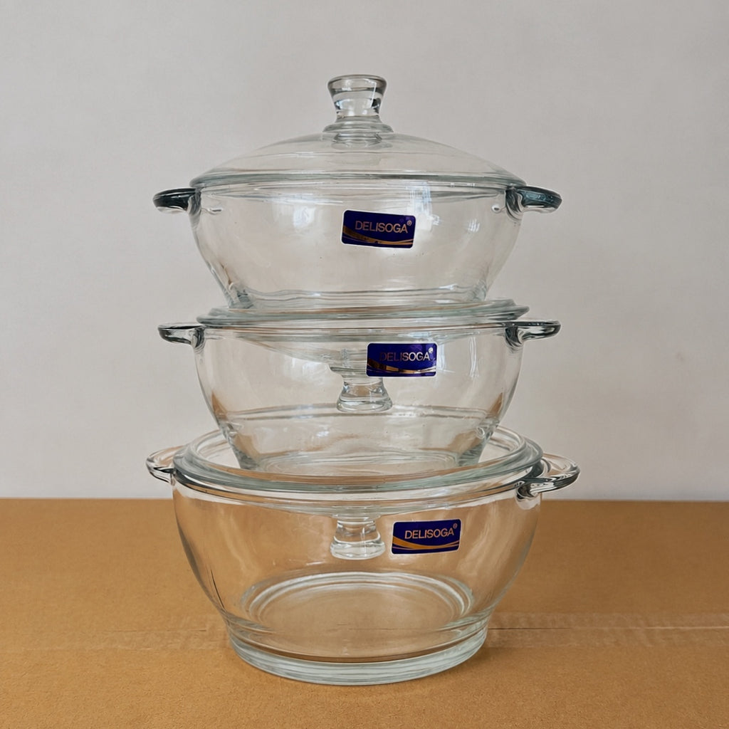 Delisoga Glassware 3 Pcs Glass Bowls and casserole Set with Glass Lids
