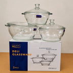 Delisoga Glassware 3 Pcs Glass Bowls and casserole Set with Glass Lids