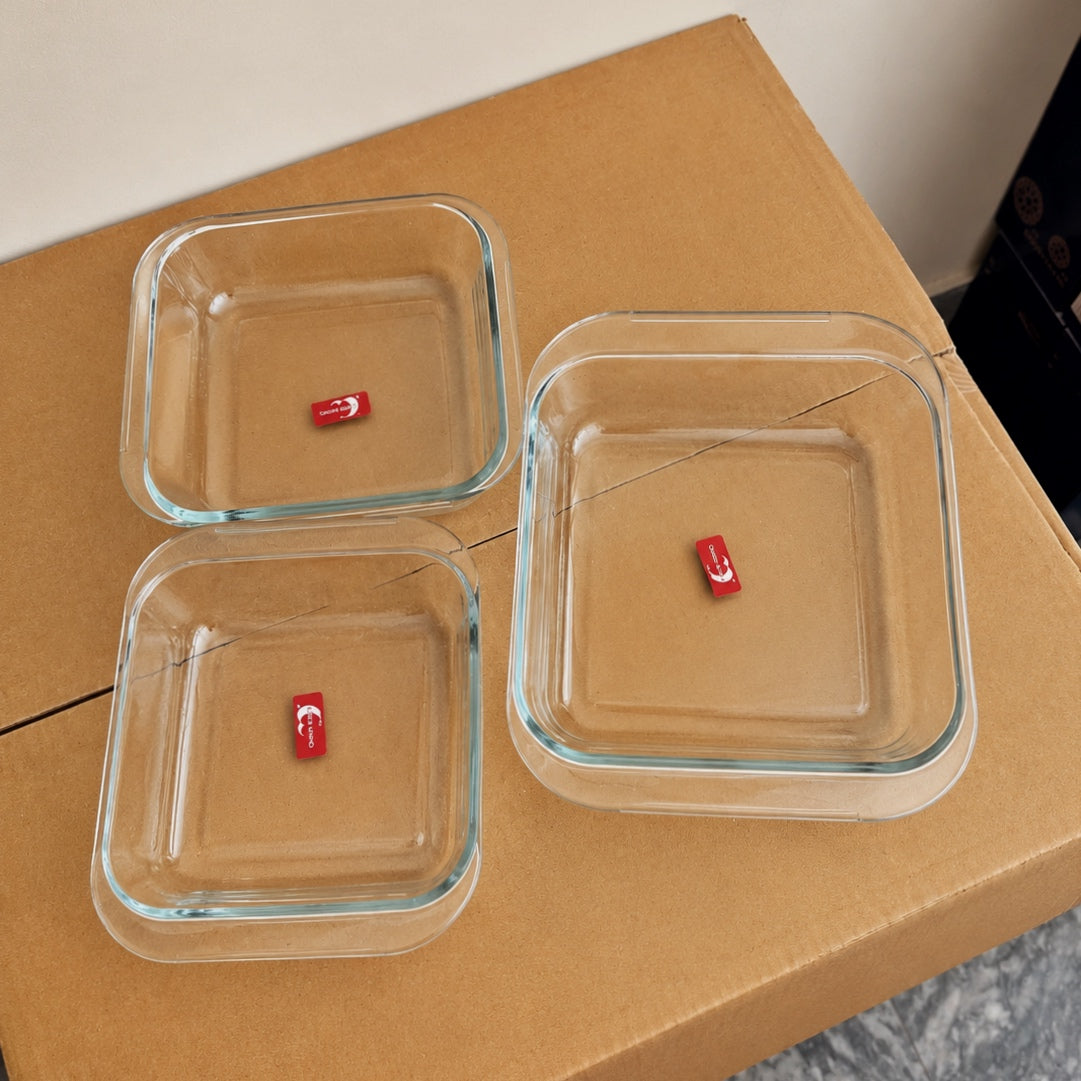 Deli Glassware 3 Pcs Glass Serving Tray Set with Handle