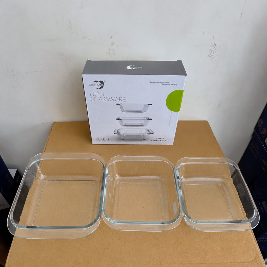 Deli Glassware 3 Pcs Glass Serving Tray Set with Handle