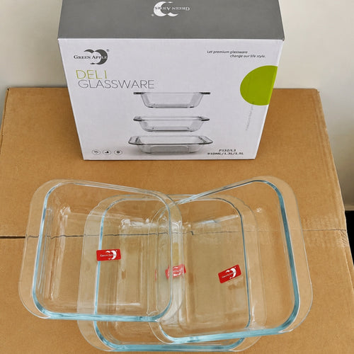 Deli Glassware 3 Pcs Glass Serving Tray Set with Handle