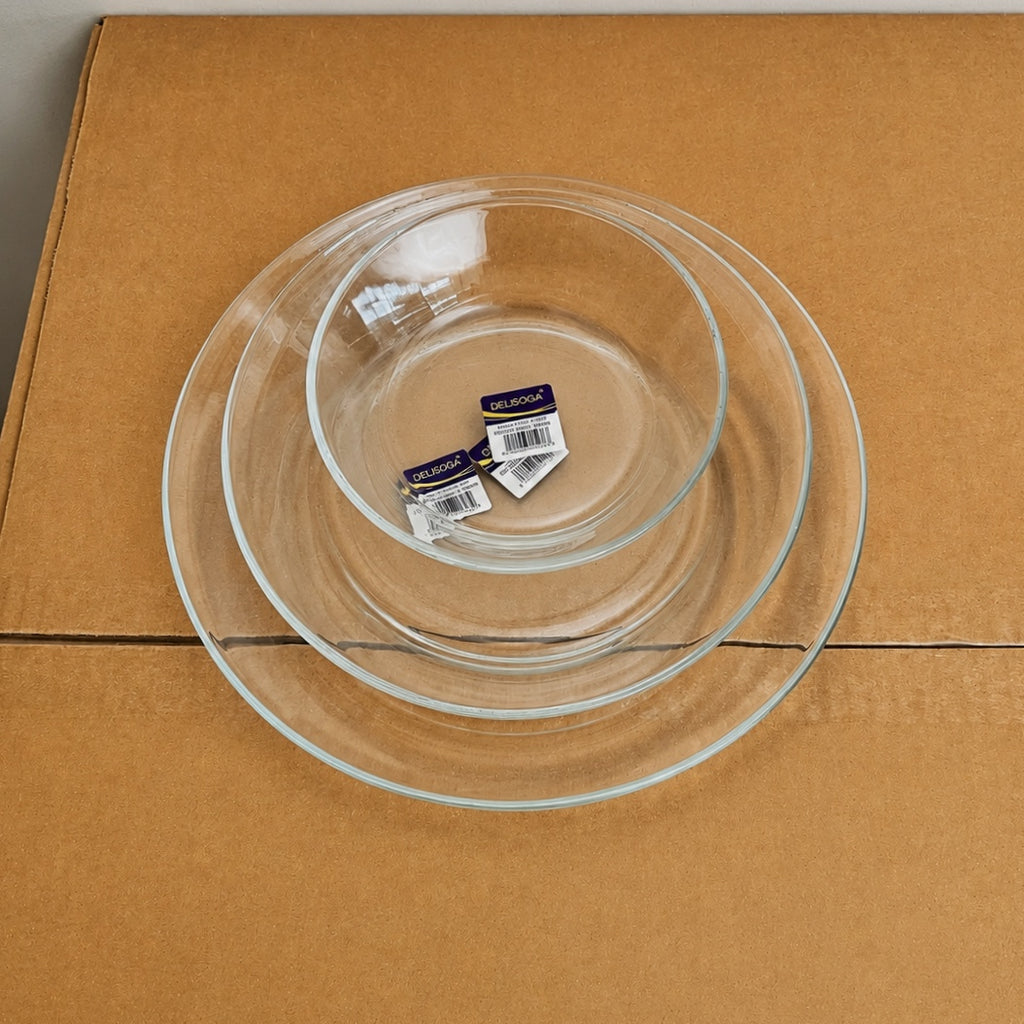 Delisoga Glassware 3 Sizes Deep Glass Plates 6 PCs Set