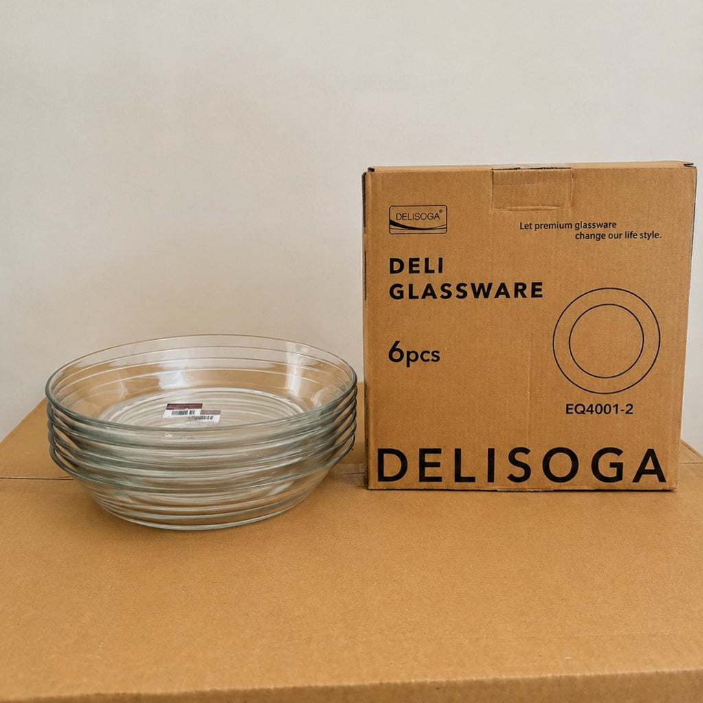 Delisoga Glassware 3 Sizes Deep Glass Plates 6 PCs Set