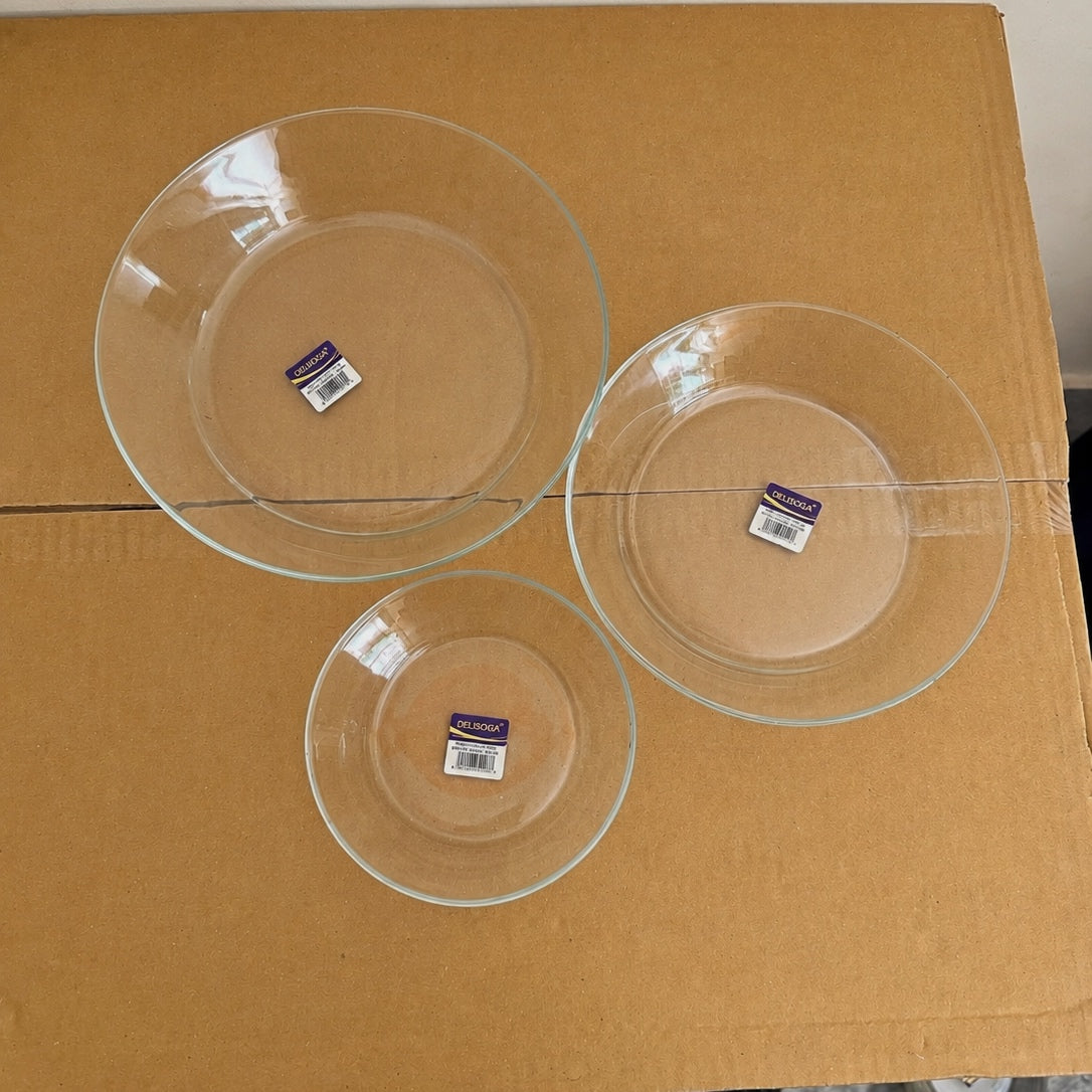 Delisoga Glassware 3 Sizes Deep Glass Plates 6 PCs Set