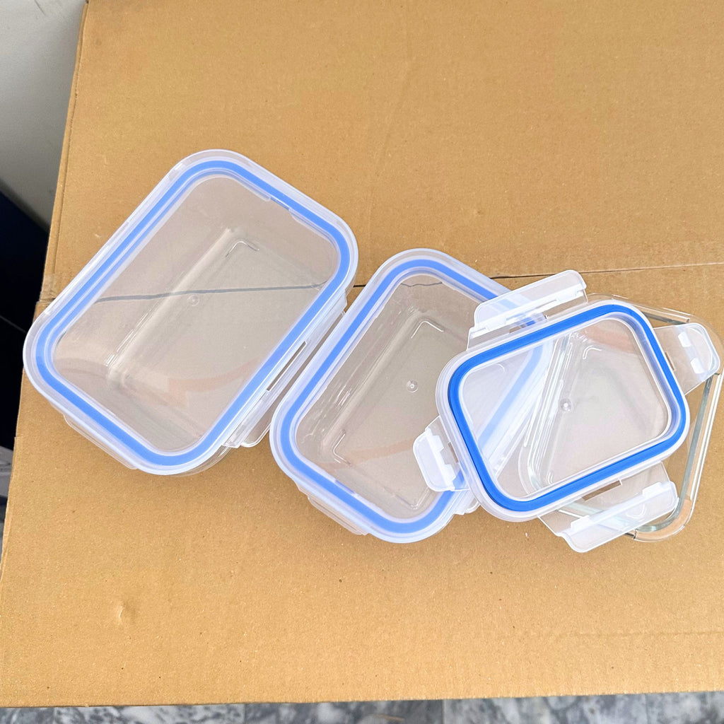 Deli Glassware 3 Pcs Glass Food Container Set with Airtight Lids