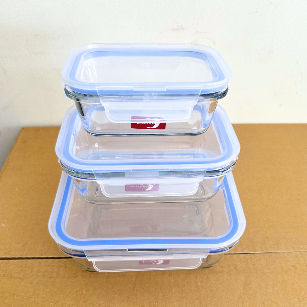Deli Glassware 3 Pcs Glass Food Container Set with Airtight Lids