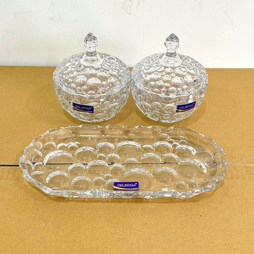 Delisoga Glassware 3 Pcs Candy Set with Serving Tray
