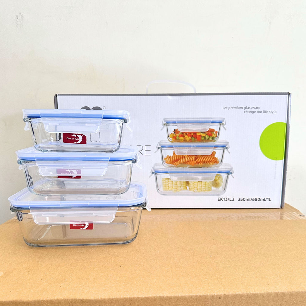 Deli Glassware 3 Pcs Glass Food Container Set with Airtight Lids