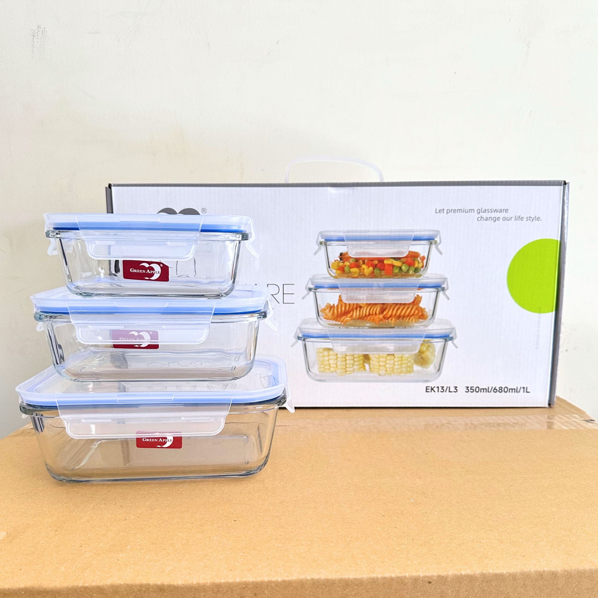 Deli Glassware 3 Pcs Glass Food Container Set with Airtight Lids