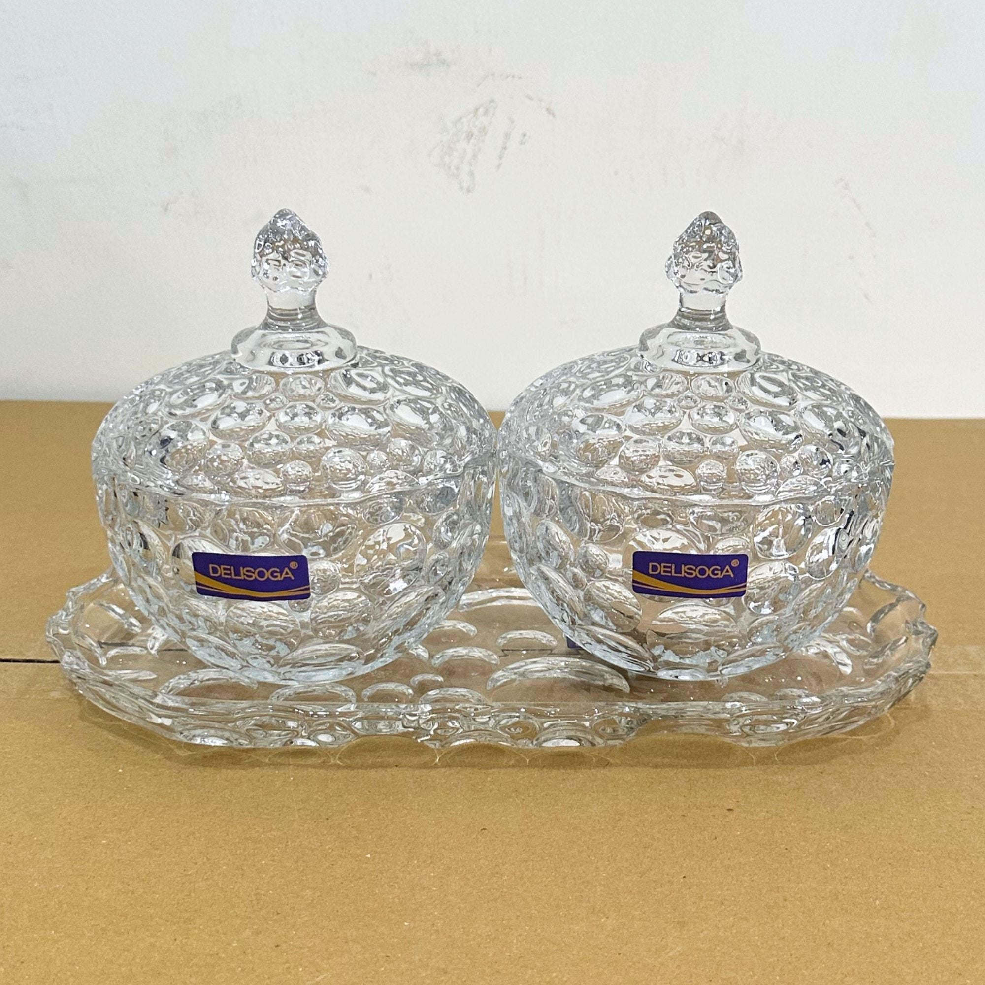 Delisoga Glassware 3 Pcs Candy Set with Serving Tray