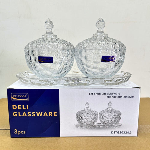 Delisoga Glassware 3 Pcs Candy Set with Serving Tray